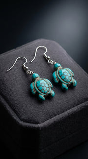 Turquoise sea turtle jewelry dangle beaded earrings Save the Turtles