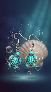 Turquoise sea turtle jewelry dangle beaded earrings  Save the Turtles