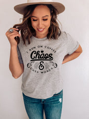 I Run on Coffee Chaos Cuss Words T Shirt Women Funny Short Sleeve T-Shirt Mom Gift