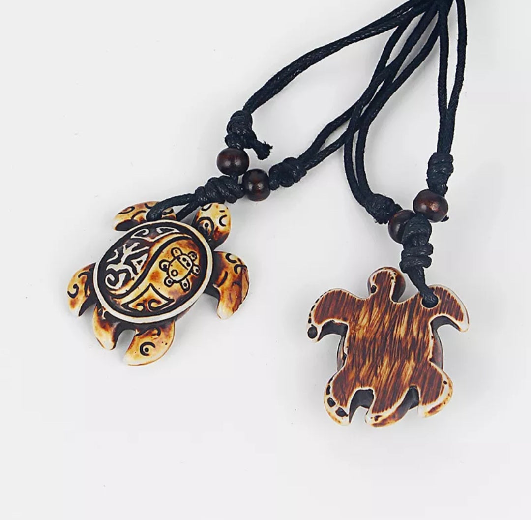 Hand Carved Buffalo Bone Sea Turtle Necklace - Natural Designer Gemsto –  Henryka