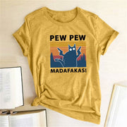 Pew Pew Madafakas Print T-Shirts Loose Crew Neck Harajuku Tops