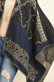 Grey and Blue Native Pattern Open Front Kimono