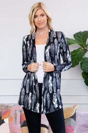 Feather Print Open Cardigan