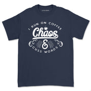 I Run on Coffee Chaos Cuss Words T Shirt Women Funny Short Sleeve T-Shirt Mom Gift