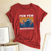 Pew Pew Madafakas Print T-Shirts Loose Crew Neck Harajuku Tops