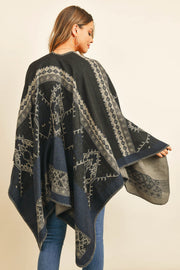 Grey and Blue Native Pattern Open Front Kimono