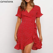 Red Sexy V Neck Wrap Dress Mini Summer dress